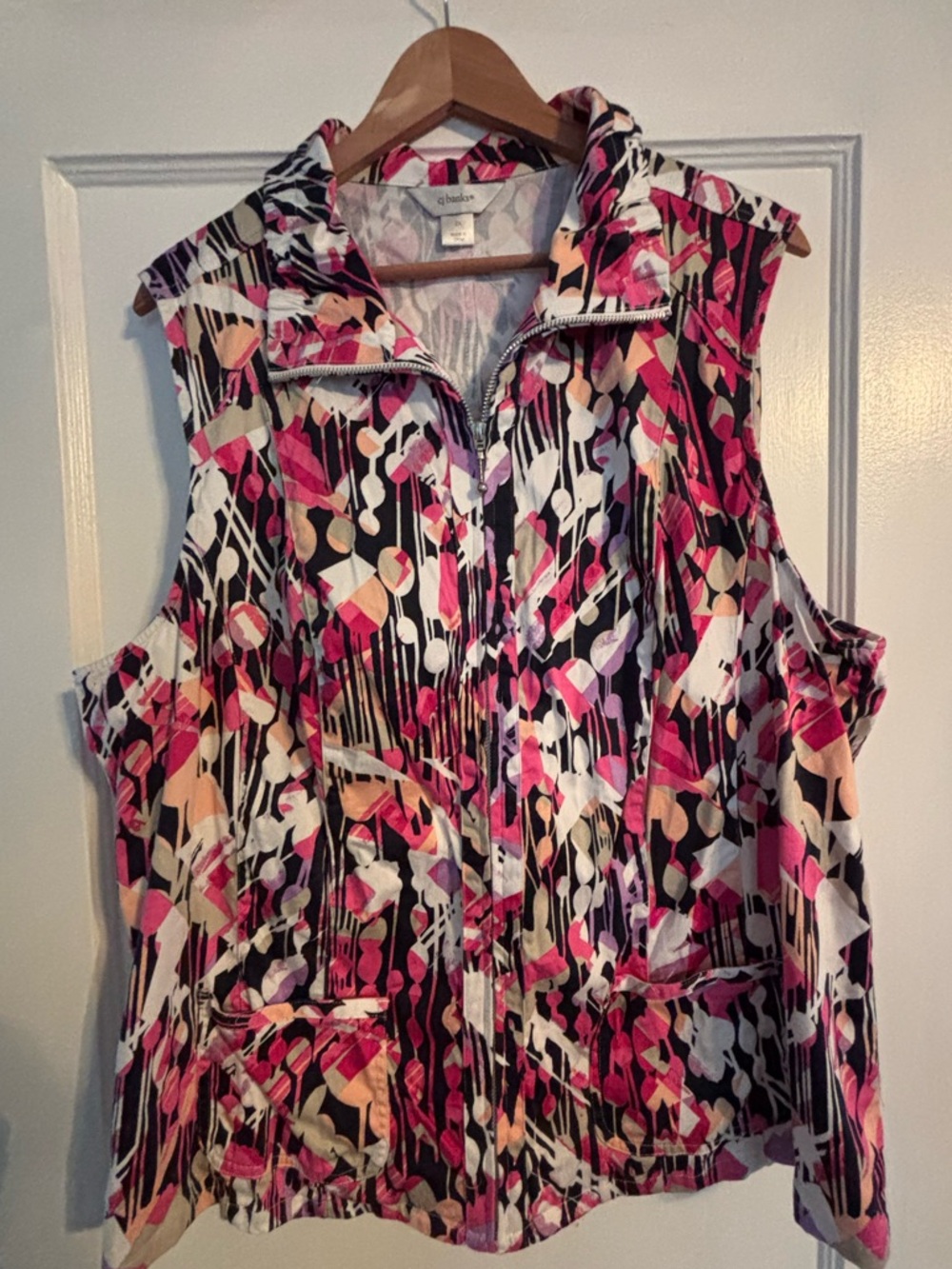 CJ Banks Pink Multi-Print Sleeveless Zip-Front Tank
